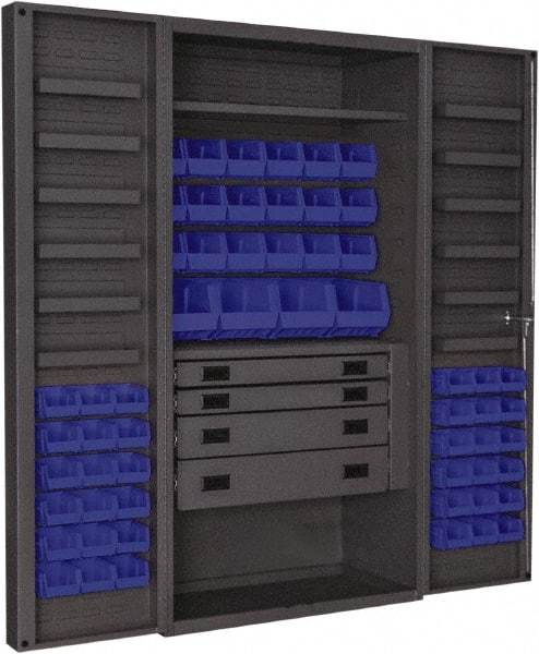 Durham - 2 Shelf 58 Bin Storage Cabinet - Steel, 36" Wide x 24" Deep x 72" High, Blue - Industrial Tool & Supply