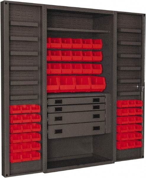 Durham - 2 Shelf 58 Bin Storage Cabinet - Steel, 36" Wide x 24" Deep x 72" High, Red - Industrial Tool & Supply