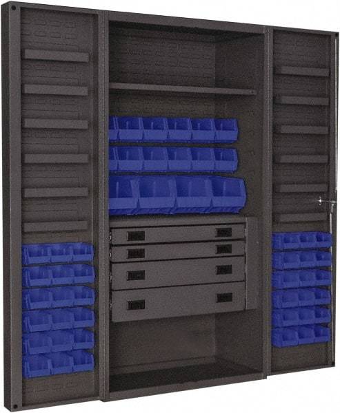 Durham - 2 Shelf 52 Bin Storage Cabinet - Steel, 36" Wide x 24" Deep x 72" High, Blue - Industrial Tool & Supply