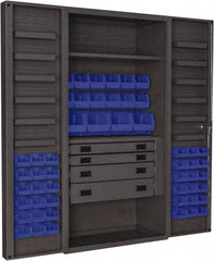 Durham - 2 Shelf 52 Bin Storage Cabinet - Steel, 36" Wide x 24" Deep x 72" High, Blue - Industrial Tool & Supply