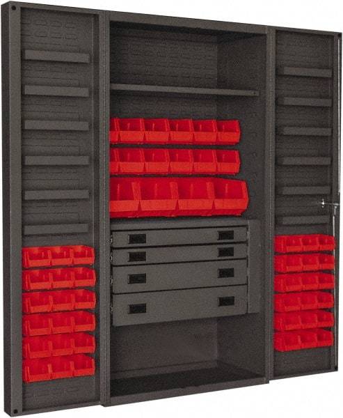 Durham - 2 Shelf 52 Bin Storage Cabinet - Steel, 36" Wide x 24" Deep x 72" High, Red - Industrial Tool & Supply