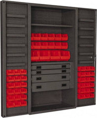Durham - 2 Shelf 52 Bin Storage Cabinet - Steel, 36" Wide x 24" Deep x 72" High, Red - Industrial Tool & Supply