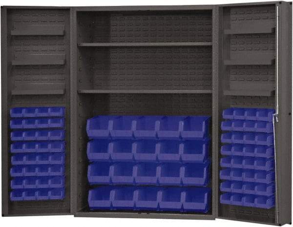 Durham - 2 Shelf 84 Bin Storage Cabinet - Steel, 48" Wide x 24" Deep x 72" High, Blue - Industrial Tool & Supply