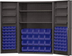 Durham - 2 Shelf 84 Bin Storage Cabinet - Steel, 48" Wide x 24" Deep x 72" High, Blue - Industrial Tool & Supply