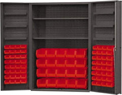 Durham - 2 Shelf 84 Bin Storage Cabinet - Steel, 48" Wide x 24" Deep x 72" High, Red - Industrial Tool & Supply