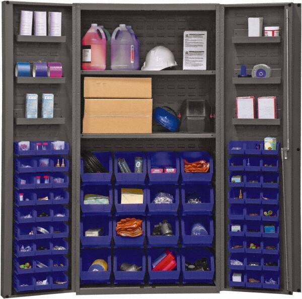 Durham - 2 Shelf 64 Bin Storage Cabinet - Steel, 36" Wide x 24" Deep x 72" High, Blue - Industrial Tool & Supply