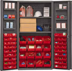 Durham - 2 Shelf 64 Bin Storage Cabinet - Steel, 36" Wide x 24" Deep x 72" High, Red - Industrial Tool & Supply