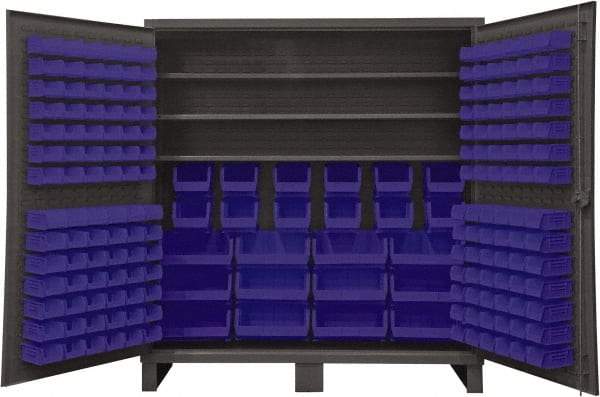 Durham - 3 Shelf 192 Bin Storage Cabinet - Steel, 72" Wide x 24" Deep x 78" High, Blue - Industrial Tool & Supply
