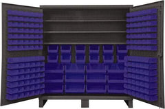 Durham - 3 Shelf 192 Bin Storage Cabinet - Steel, 72" Wide x 24" Deep x 78" High, Blue - Industrial Tool & Supply