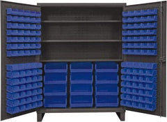 Durham - 3 Shelf 156 Bin Storage Cabinet - Steel, 60" Wide x 24" Deep x 78" High, Blue - Industrial Tool & Supply