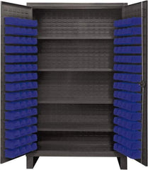 Durham - 4 Shelf 120 Bin Storage Cabinet - Steel, 48" Wide x 24" Deep x 78" High, Blue - Industrial Tool & Supply