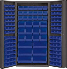Durham - 132 Bin Storage Cabinet - Steel, 36" Wide x 24" Deep x 72" High, Blue - Industrial Tool & Supply