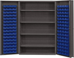Durham - 4 Shelf 128 Bin Storage Cabinet - Steel, 48" Wide x 24" Deep x 72" High, Blue - Industrial Tool & Supply