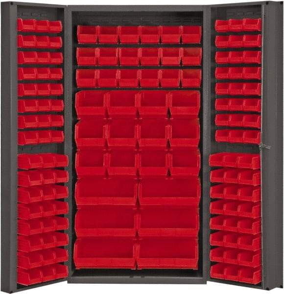 Durham - 132 Bin Storage Cabinet - Steel, 36" Wide x 24" Deep x 72" High, Red - Industrial Tool & Supply