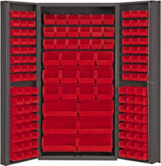 Durham - 132 Bin Storage Cabinet - Steel, 36" Wide x 24" Deep x 72" High, Red - Industrial Tool & Supply