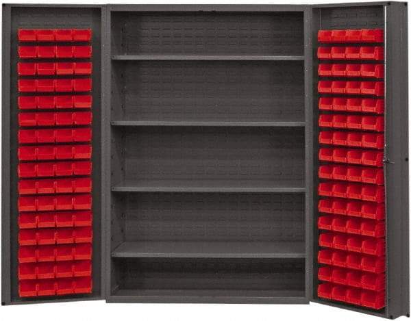 Durham - 4 Shelf 128 Bin Storage Cabinet - Steel, 48" Wide x 24" Deep x 72" High, Red - Industrial Tool & Supply
