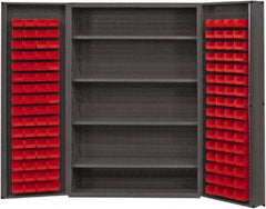 Durham - 4 Shelf 128 Bin Storage Cabinet - Steel, 48" Wide x 24" Deep x 72" High, Red - Industrial Tool & Supply