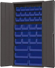 Durham - 36 Bin Storage Cabinet - Steel, 36" Wide x 24" Deep x 72" High, Blue - Industrial Tool & Supply