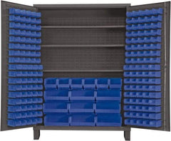 Durham - 3 Shelf 185 Bin Storage Cabinet - Steel, 60" Wide x 24" Deep x 84" High, Blue - Industrial Tool & Supply