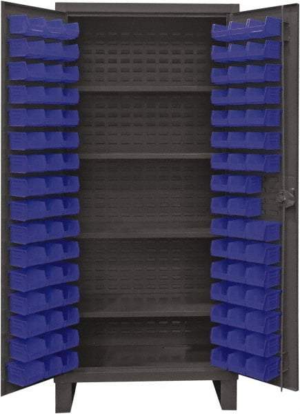 Durham - 4 Shelf 96 Bin Storage Cabinet - Steel, 36" Wide x 24" Deep x 78" High, Blue - Industrial Tool & Supply