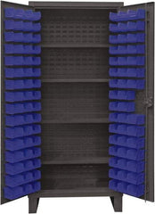 Durham - 4 Shelf 96 Bin Storage Cabinet - Steel, 36" Wide x 24" Deep x 78" High, Blue - Industrial Tool & Supply