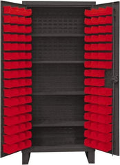 Durham - 4 Shelf 96 Bin Storage Cabinet - Steel, 36" Wide x 24" Deep x 78" High, Red - Industrial Tool & Supply