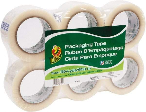 Duck - 1-7/8" x 110 Yd Clear Acrylic Adhesive Packaging Tape - Polypropylene Film Backing, 1.9 mil Thick, 25 Lb Tensile Strength, Series DUC - Industrial Tool & Supply