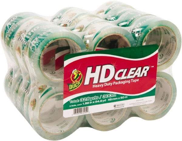 Duck - 1-7/8" x 55 Yd Clear Acrylic Adhesive Packaging Tape - Polypropylene Film Backing, 2.6 mil Thick, 31 Lb Tensile Strength, Series DUC - Industrial Tool & Supply