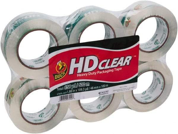 Duck - 1-7/8" x 110 Yd Clear Acrylic Adhesive Packaging Tape - Polypropylene Film Backing, 2.6 mil Thick, 31 Lb Tensile Strength, Series DUC - Industrial Tool & Supply
