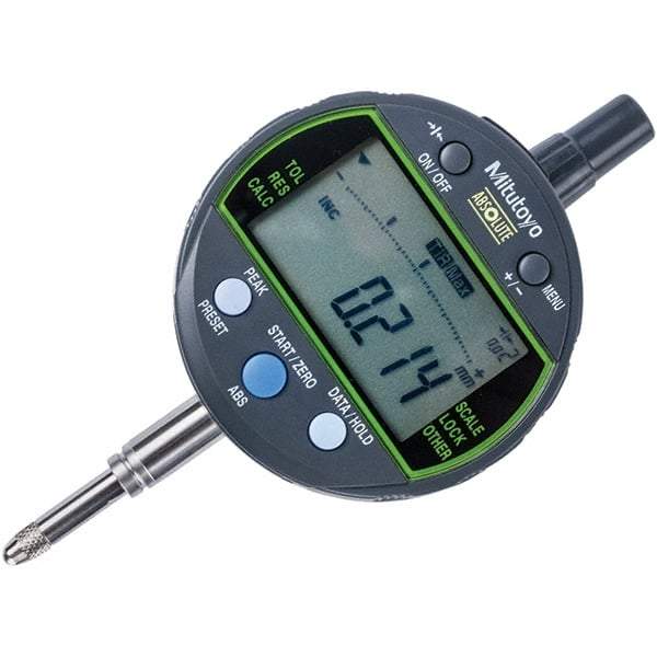 Mitutoyo - 0 to 12.7mm Range, 0.001 & 0.01mm Graduation, Electronic Drop Inidicator - Flat Back, 0.003mm Accuracy, LCD Display, Metric - Industrial Tool & Supply