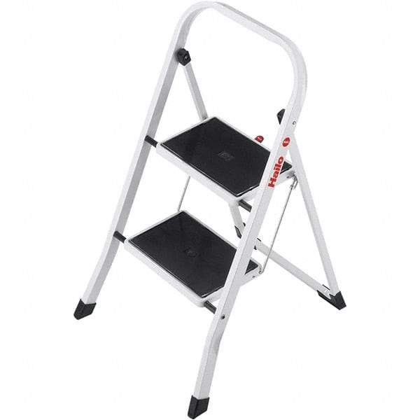 Hailo - 2 Steps, 2' 7" High, EN14183 Rating, Tubular Steel Step Ladder - 330 Lb Capacity, 18-1/2" Base Width - Industrial Tool & Supply