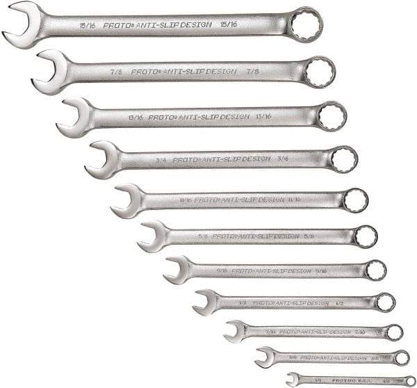 Proto - 11 Piece, 1/4" to 15/16", 12 Point Combination Wrench Set - Inch Measurement Standard, Satin Chrome Finish - Industrial Tool & Supply