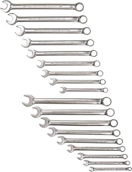Proto - 18 Piece, 1/4" to 3/4" (mm), 12 Point Combination Wrench Set - Inch/Metric Measurement Standard, Satin Finish - Industrial Tool & Supply