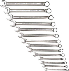 Proto - 14 Piece, 7mm to 20mm, 12 Point Combination Wrench Set - Metric Measurement Standard, Full Polish Chrome Finish, Comes in Tool Roll - Industrial Tool & Supply