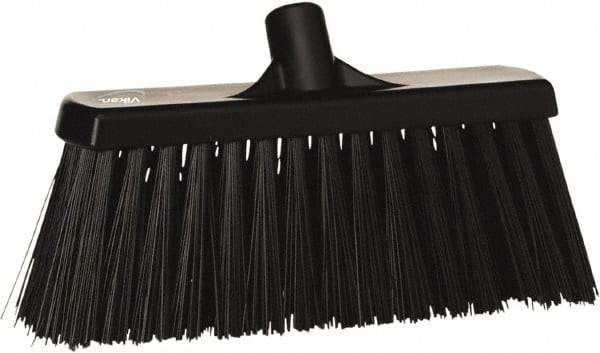 Vikan - 12" Heavy Duty Synthetic Push Broom - 3-1/2" Bristle Length, Plastic Block, European Threaded Handle Connection - Industrial Tool & Supply