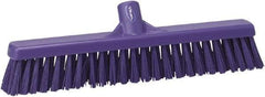 Vikan - 16" Fine Particle Synthetic Push Broom - 2" Bristle Length, Plastic Block, European Threaded Handle Connection - Industrial Tool & Supply
