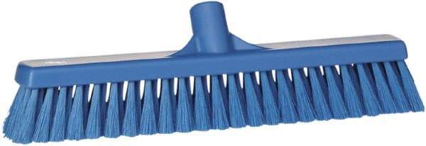 Vikan - 16" Fine Particle Synthetic Push Broom - 2" Bristle Length, Plastic Block, European Threaded Handle Connection - Industrial Tool & Supply