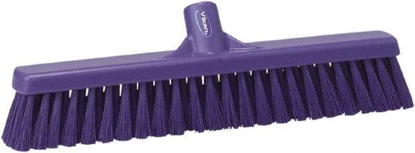 Vikan - 16" Fine Particle Synthetic Push Broom - 2" Bristle Length, Plastic Block, European Threaded Handle Connection - Industrial Tool & Supply