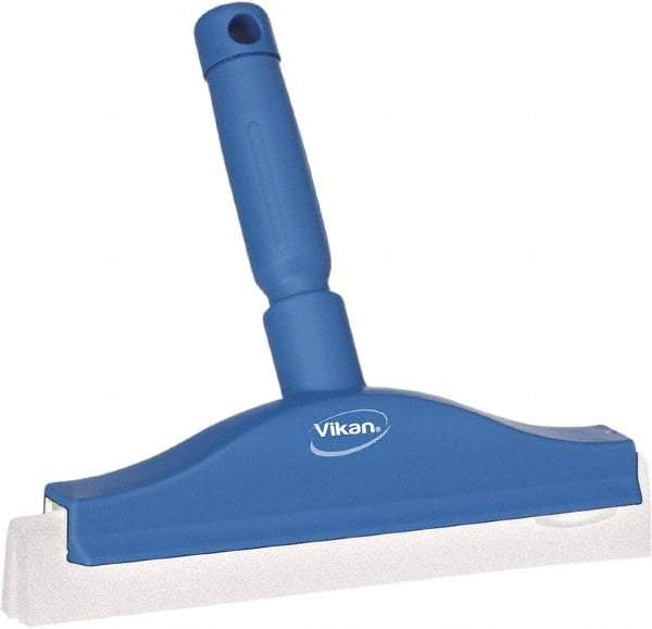 Vikan - 10" Foam Rubber Blade Bench Squeegee - Double Edge, Blue, Plastic Holder - Industrial Tool & Supply