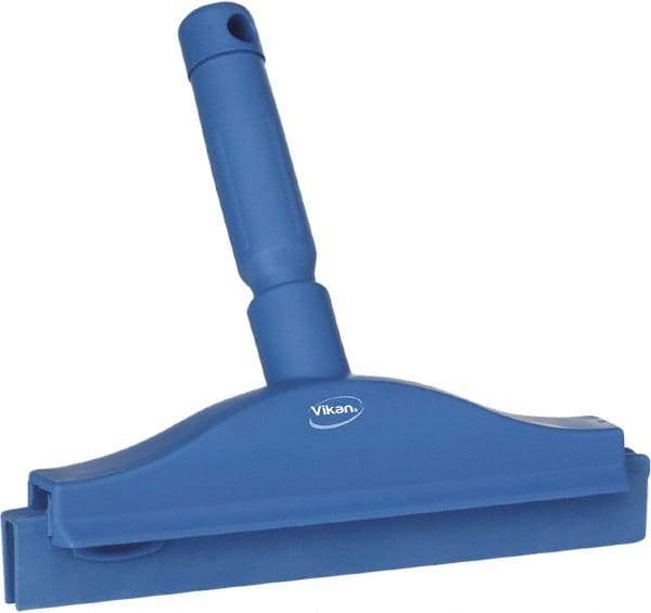 Vikan - 10" Rubber Blade Floor Squeegee - Double Edge, Blue, Plastic Holder - Industrial Tool & Supply