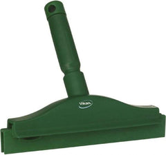 Vikan - 10" Rubber Blade Floor Squeegee - Double Edge, Green, Plastic Holder - Industrial Tool & Supply
