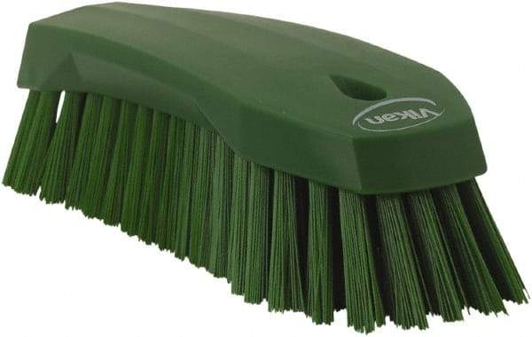 Vikan - 1.3" Bristle Length, Polyester Utility Scrub Brush - 7" Long x 3" Wide Head, 8" OAL, Green, Polypropylene Block - Industrial Tool & Supply