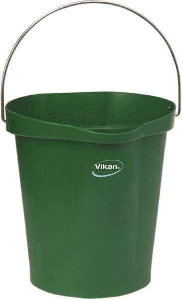 Vikan - 3 Gal, Polypropylene Round Green Single Pail with Pour Spout - Handle Included - Industrial Tool & Supply