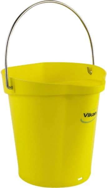 Vikan - 1-1/2 Gal, Polypropylene Round Yellow Single Pail with Pour Spout - Handle Included - Industrial Tool & Supply