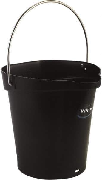 Vikan - 1-1/2 Gal, Polypropylene Round Black Single Pail with Pour Spout - Handle Included - Industrial Tool & Supply