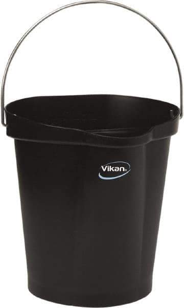 Vikan - 3 Gal, Polypropylene Round Black Single Pail with Pour Spout - Handle Included - Industrial Tool & Supply