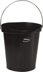 Vikan - 3 Gal, Polypropylene Round Black Single Pail with Pour Spout - Handle Included - Industrial Tool & Supply