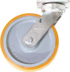 Caster Connection - 8" Diam x 2" Wide x 9-1/2" OAH Top Plate Mount Swivel Caster - Polyurethane on Iron, 1,500 Lb Capacity, Sealed Precision Ball Bearing, 4 x 4-1/2" Plate - Industrial Tool & Supply