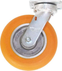 Caster Connection - 8" Diam x 2" Wide x 9-1/2" OAH Top Plate Mount Swivel Caster - Polyurethane on Aluminum, 1,200 Lb Capacity, Sealed Precision Ball Bearing, 4 x 4-1/2" Plate - Industrial Tool & Supply