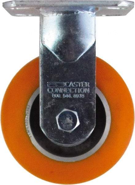 Caster Connection - 5" Diam x 2" Wide x 6-1/2" OAH Top Plate Mount Rigid Caster - Polyurethane on Aluminum, 750 Lb Capacity, Sealed Precision Ball Bearing, 4 x 4-1/2" Plate - Industrial Tool & Supply